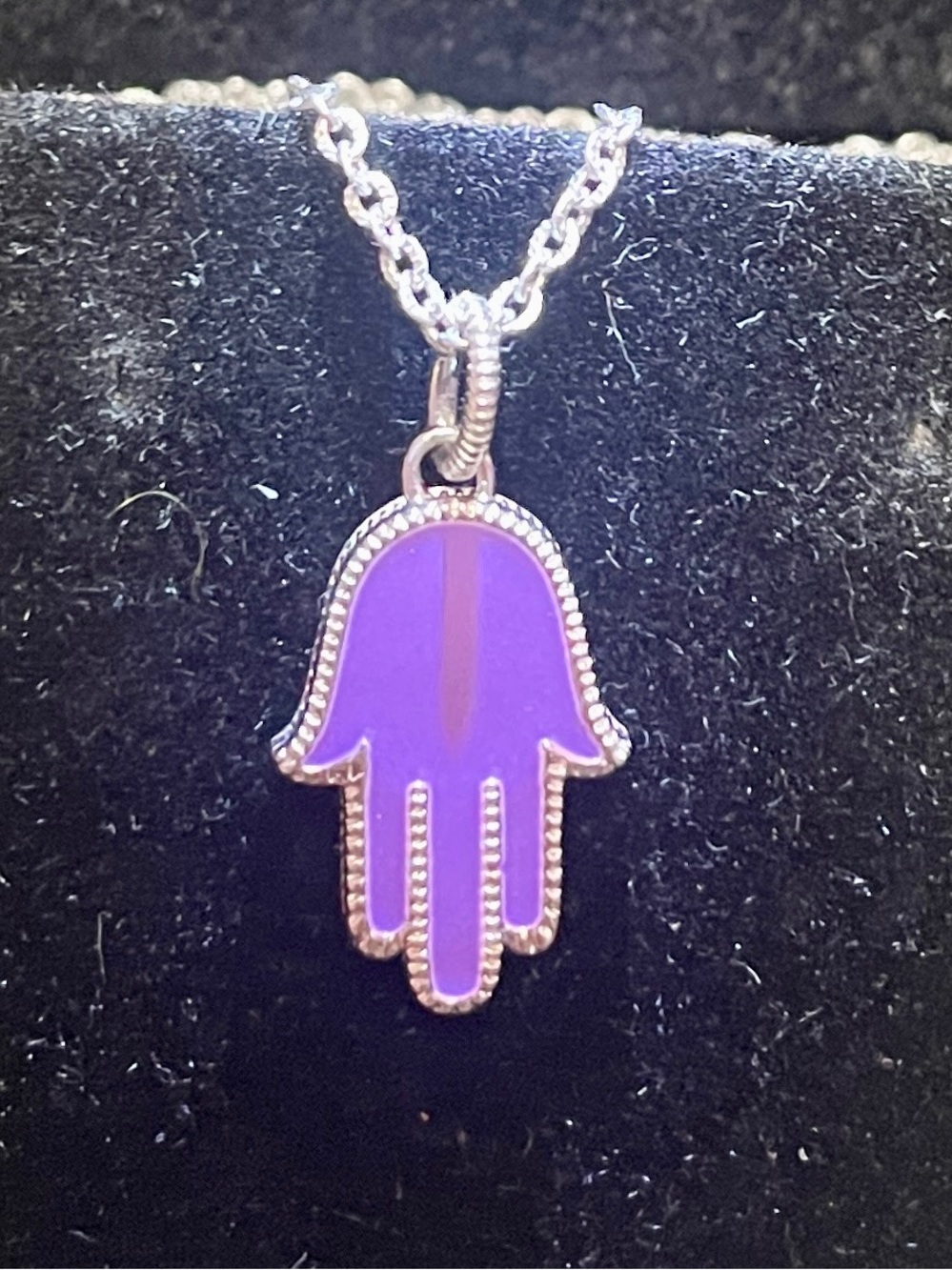Judith Ripka Purple Enamel Hamsa Hand Rhodium Over Sterling Silver Necklace. NWT